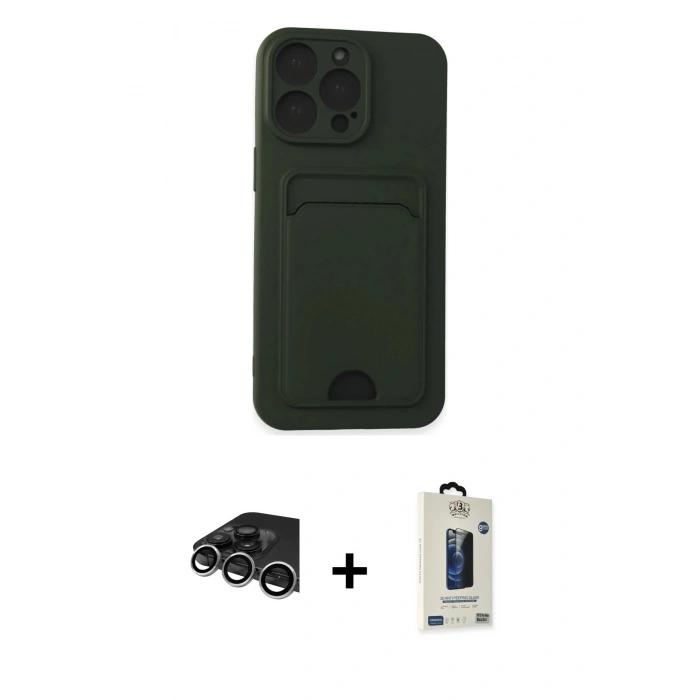 MARSİLYAN™- iPhone 14 Pro Max Kılıf Vadi Çizgi Prime - Siyah Bilvis Hayalet Cam Ekran Koruyucu + Raze Metal Kamera Lens - GS
