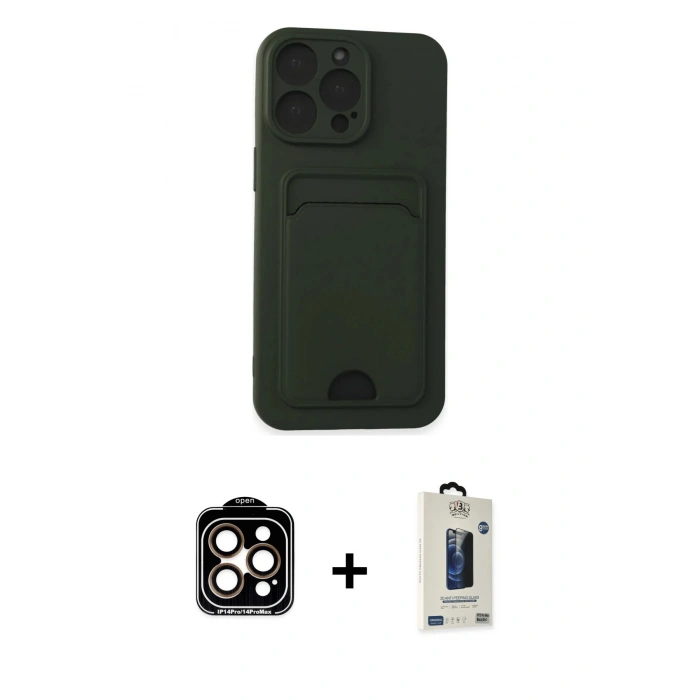 MARSİLYAN™- iPhone 14 Pro Max Kılıf Vadi Çizgi Prime - Siyah Bilvis Hayalet Cam Ekran Koruyucu + PVD Metal Kamera Lens - TU