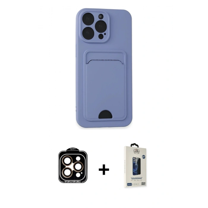 MARSİLYAN™- iPhone 14 Pro Max Kılıf Vadi Çizgi Prime - Siyah Bilvis Hayalet Cam Ekran Koruyucu + PVD Metal Kamera Lens - TU