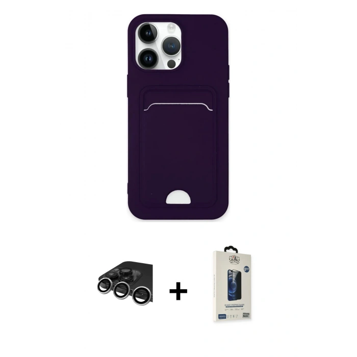 MARSİLYAN™- iPhone 14 Pro Max Kılıf Vadi Çizgi Prime - Siyah Bilvis Hayalet Cam Ekran Koruyucu + Raze Metal Kamera Lens - GS