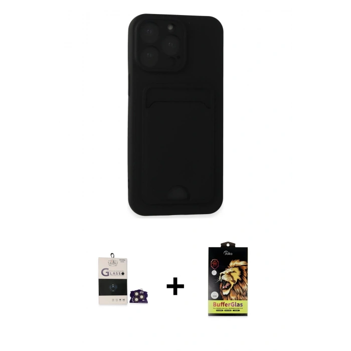 MARSİLYAN™- iPhone 14 Pro Max Kılıf Vadi Çizgi Prime - Siyah Buffer Cam Ekran Koruyucu + Bilvis Titan Kamera Lens - GD