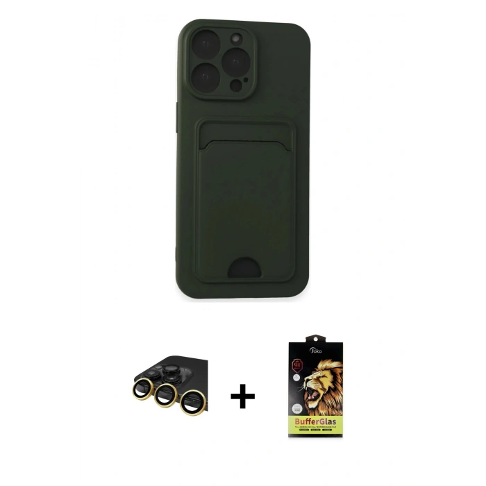 MARSİLYAN™- iPhone 14 Pro Max Kılıf Vadi Çizgi Prime - Siyah Buffer Cam Ekran Koruyucu + Raze Metal Kamera Lens - GD