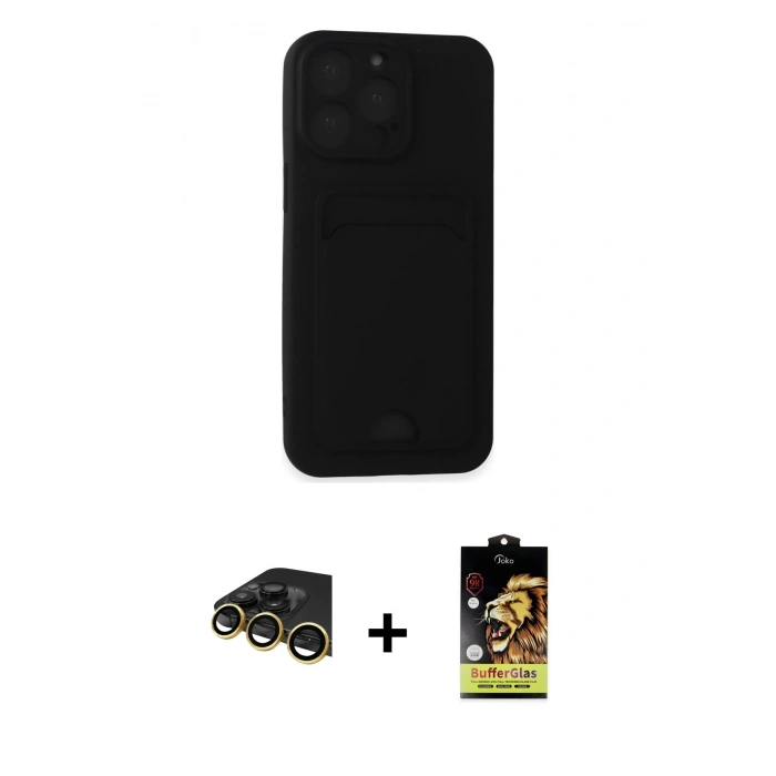 MARSİLYAN™- iPhone 14 Pro Max Kılıf Vadi Çizgi Prime - Siyah Buffer Cam Ekran Koruyucu + Raze Metal Kamera Lens - GD