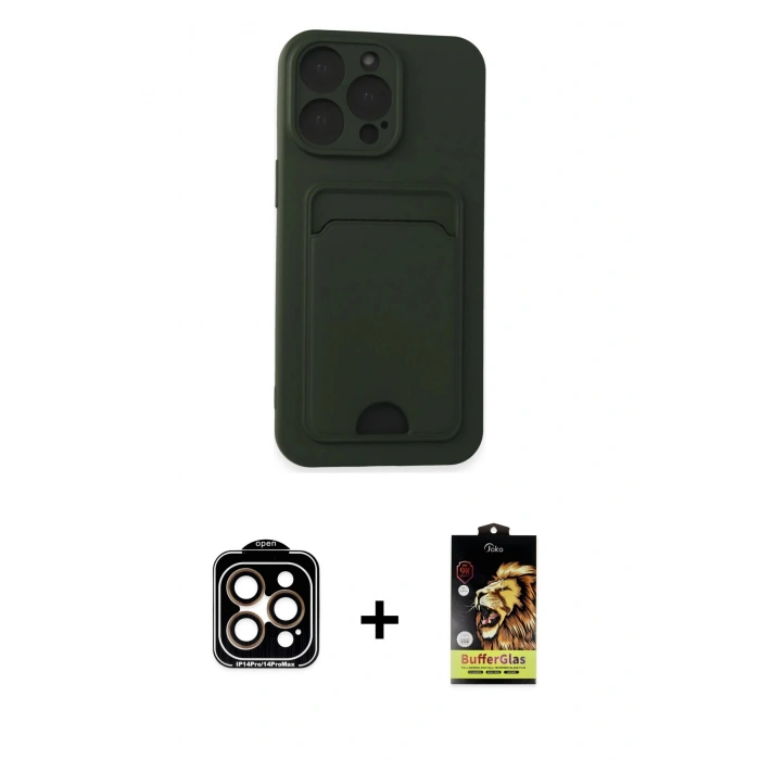 MARSİLYAN™- iPhone 14 Pro Max Kılıf Vadi Çizgi Prime - Siyah Buffer Cam Ekran Koruyucu + PVD Metal Kamera Lens - TU