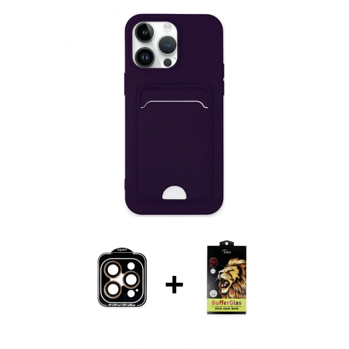 MARSİLYAN™- iPhone 14 Pro Max Kılıf Vadi Çizgi Prime - Siyah Buffer Cam Ekran Koruyucu + PVD Metal Kamera Lens - TU