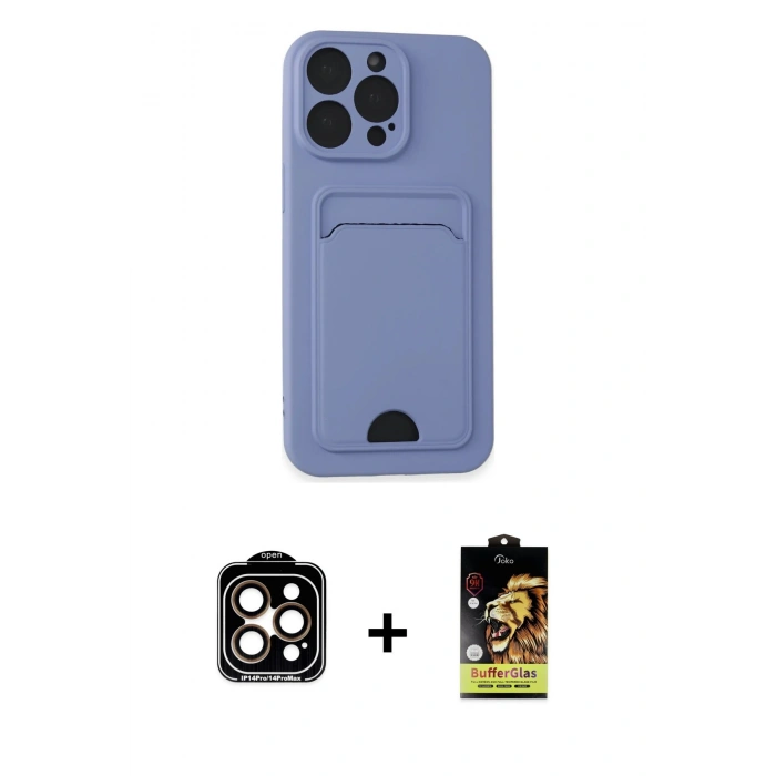 MARSİLYAN™- iPhone 14 Pro Max Kılıf Vadi Çizgi Prime - Siyah Buffer Cam Ekran Koruyucu + PVD Metal Kamera Lens - TU