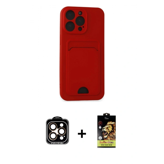 MARSİLYAN™- iPhone 14 Pro Max Kılıf Vadi Çizgi Prime - Siyah Buffer Cam Ekran Koruyucu + PVD Metal Kamera Lens - TU