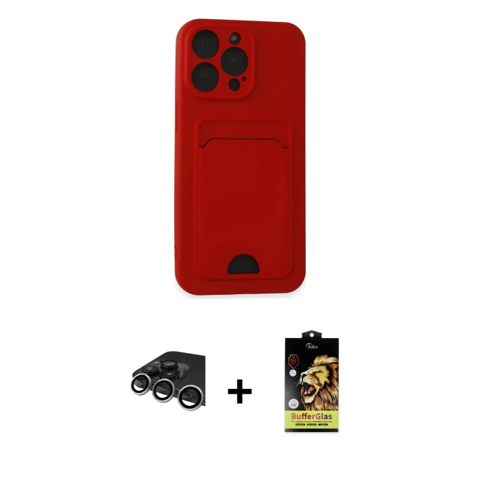 MARSİLYAN™- iPhone 14 Pro Max Kılıf Vadi Çizgi Prime - Siyah Buffer Cam Ekran Koruyucu + Raze Metal Kamera Lens - GS