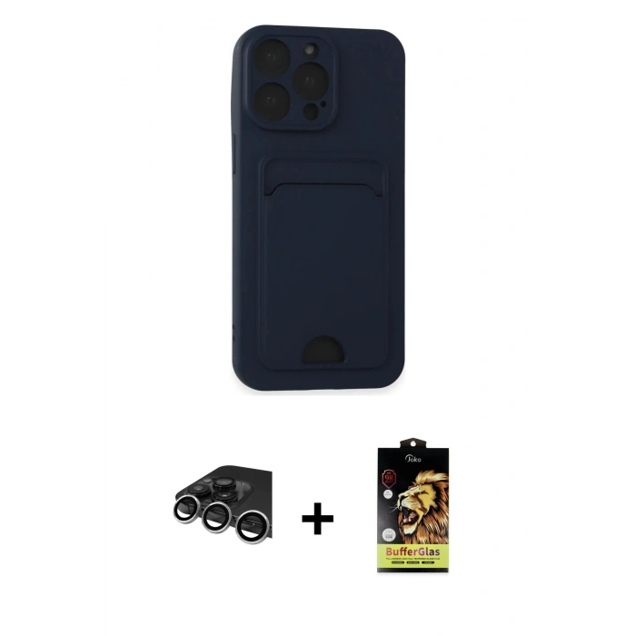 MARSİLYAN™- iPhone 14 Pro Max Kılıf Vadi Çizgi Prime - Siyah Buffer Cam Ekran Koruyucu + Raze Metal Kamera Lens - GS