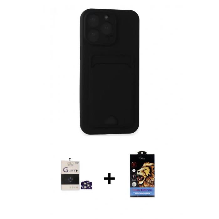 MARSİLYAN™- iPhone 14 Pro Max Kılıf Vadi Çizgi Prime - Siyah Buffer Hayalet Cam Ekran Koruyucu + Bilvis Titan Kamera Lens - GS