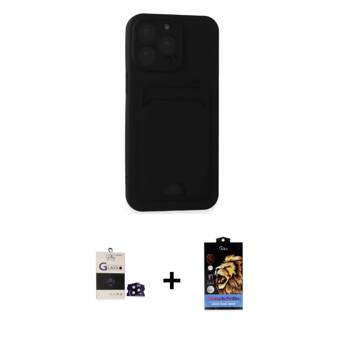 MARSİLYAN™- iPhone 14 Pro Max Kılıf Vadi Çizgi Prime - Siyah Buffer Hayalet Cam Ekran Koruyucu + Bilvis Titan Kamera Lens - SH