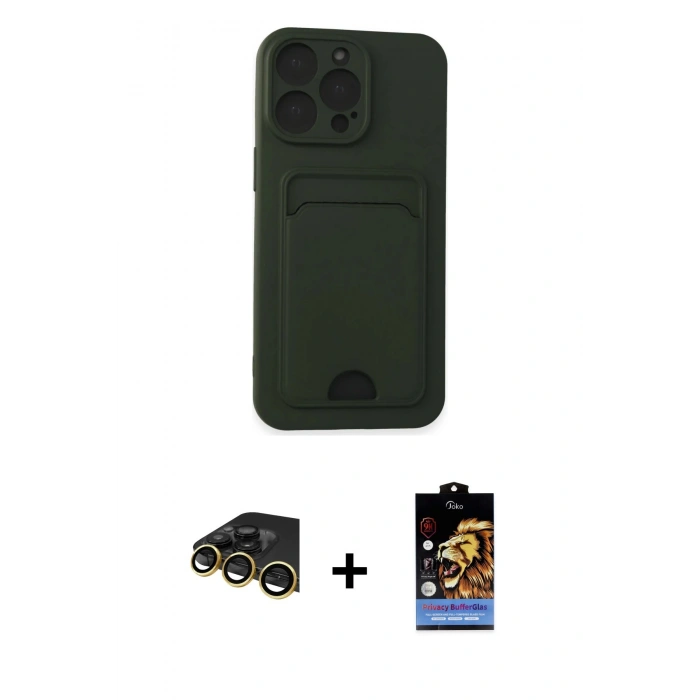 MARSİLYAN™- iPhone 14 Pro Max Kılıf Vadi Çizgi Prime - Siyah Buffer Hayalet Cam Ekran Koruyucu + Raze Metal Kamera Lens - GD