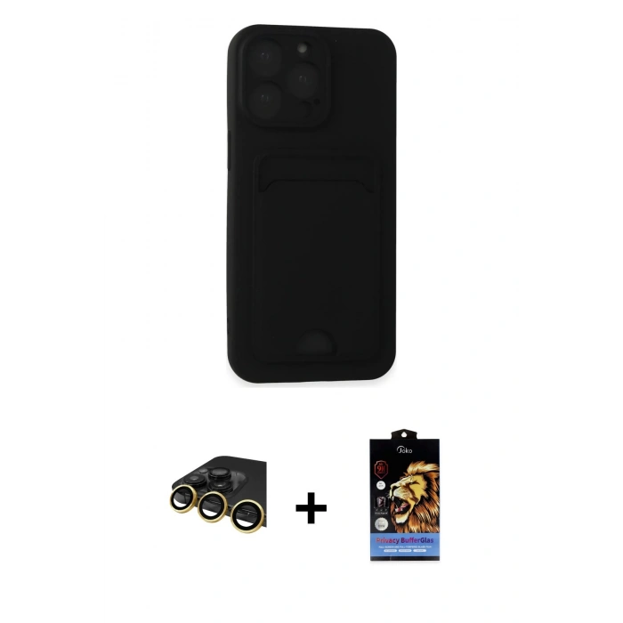 MARSİLYAN™- iPhone 14 Pro Max Kılıf Vadi Çizgi Prime - Siyah Buffer Hayalet Cam Ekran Koruyucu + Raze Metal Kamera Lens - GD
