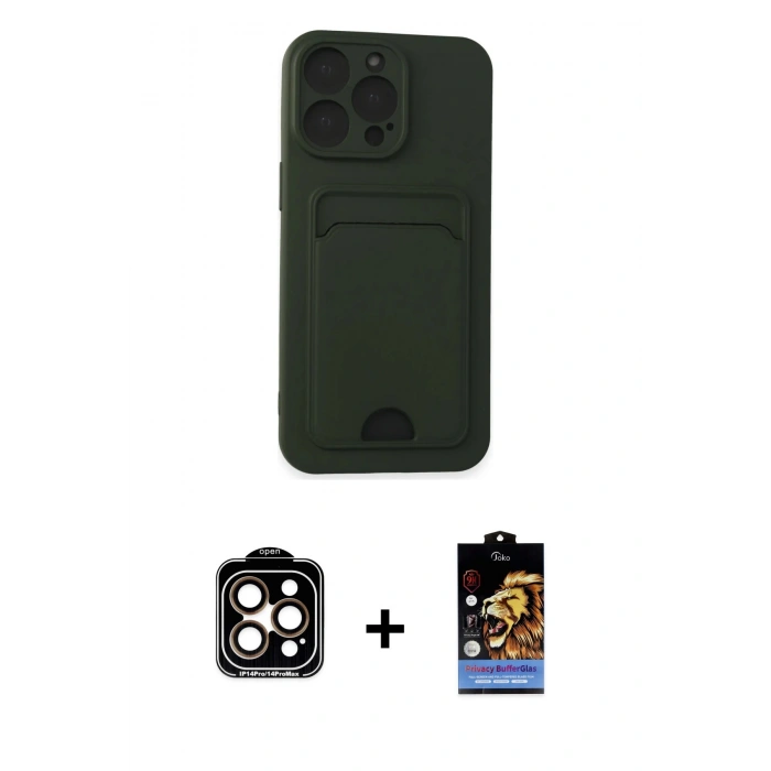 MARSİLYAN™- iPhone 14 Pro Max Kılıf Vadi Çizgi Prime - Siyah Buffer Hayalet Cam Ekran Koruyucu + PVD Metal Kamera Lens - TU