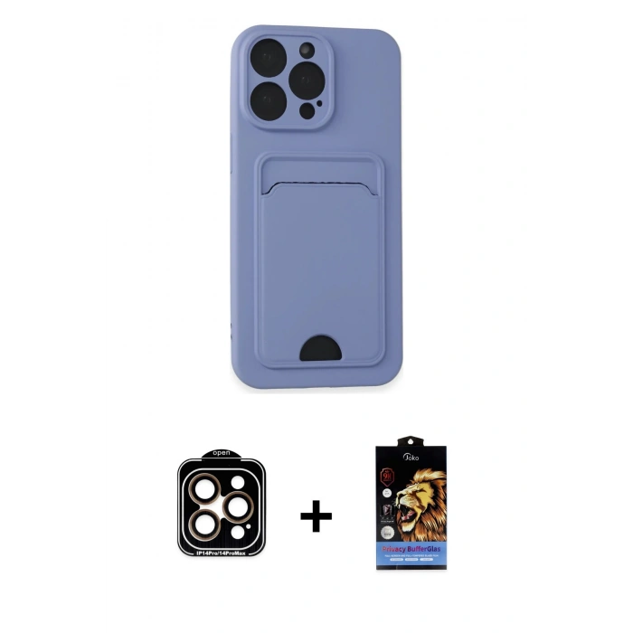 MARSİLYAN™- iPhone 14 Pro Max Kılıf Vadi Çizgi Prime - Siyah Buffer Hayalet Cam Ekran Koruyucu + PVD Metal Kamera Lens - TU