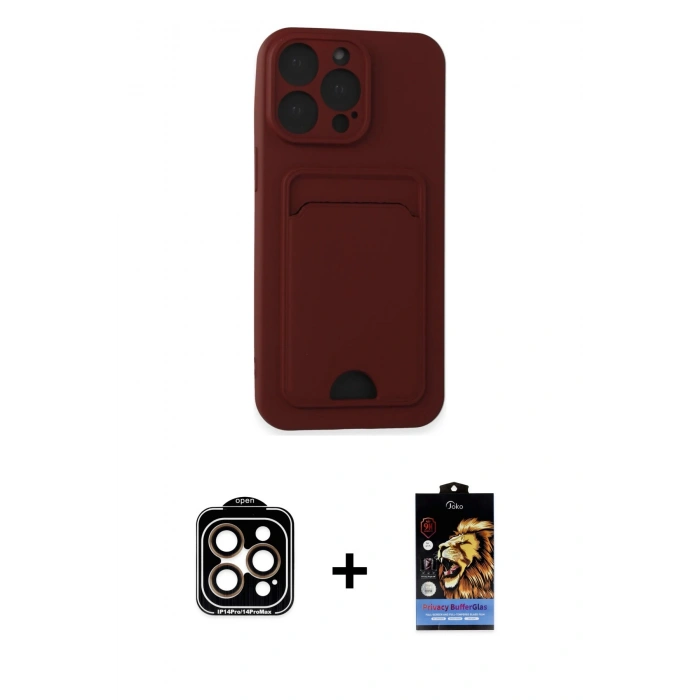 MARSİLYAN™- iPhone 14 Pro Max Kılıf Vadi Çizgi Prime - Siyah Buffer Hayalet Cam Ekran Koruyucu + PVD Metal Kamera Lens - TU