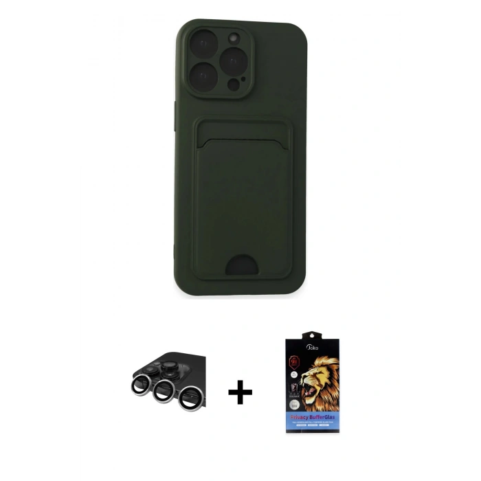 MARSİLYAN™- iPhone 14 Pro Max Kılıf Vadi Çizgi Prime - Siyah Buffer Hayalet Cam Ekran Koruyucu + Raze Metal Kamera Lens - GS
