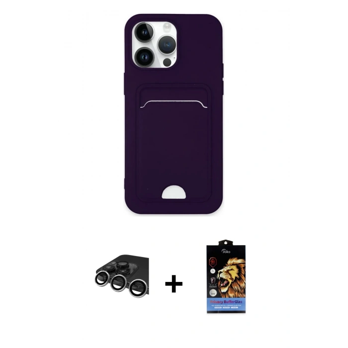 MARSİLYAN™- iPhone 14 Pro Max Kılıf Vadi Çizgi Prime - Siyah Buffer Hayalet Cam Ekran Koruyucu + Raze Metal Kamera Lens - GS