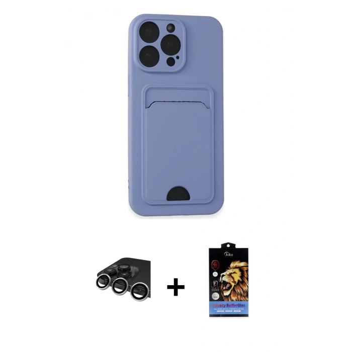 MARSİLYAN™- iPhone 14 Pro Max Kılıf Vadi Çizgi Prime - Siyah Buffer Hayalet Cam Ekran Koruyucu + Raze Metal Kamera Lens - GS