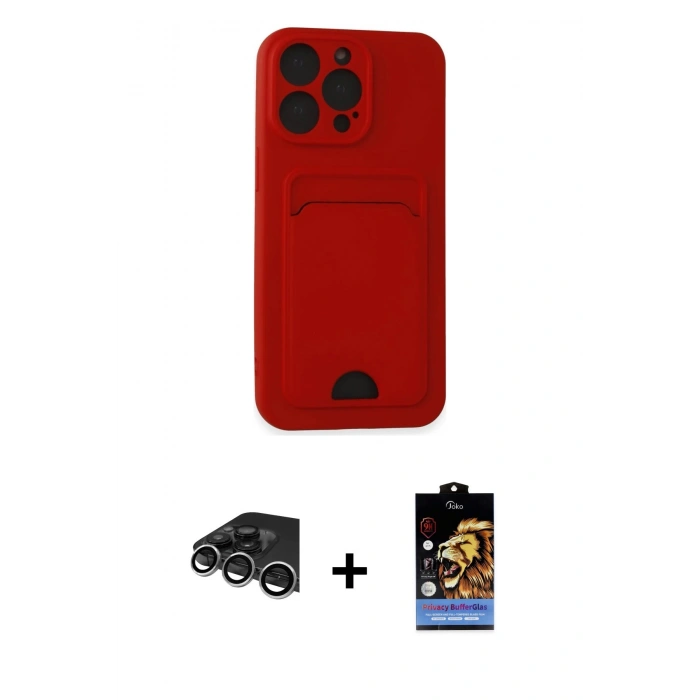 MARSİLYAN™- iPhone 14 Pro Max Kılıf Vadi Çizgi Prime - Siyah Buffer Hayalet Cam Ekran Koruyucu + Raze Metal Kamera Lens - GS