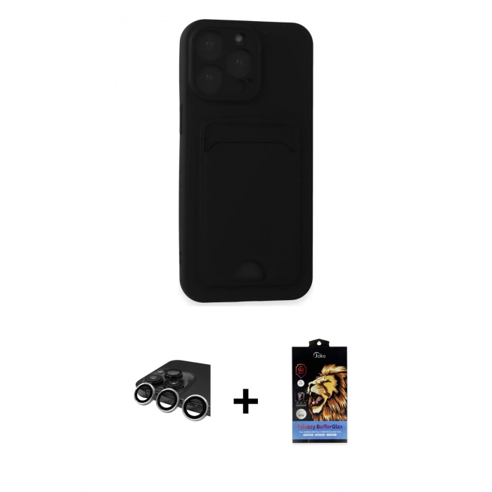 MARSİLYAN™- iPhone 14 Pro Max Kılıf Vadi Çizgi Prime - Siyah Buffer Hayalet Cam Ekran Koruyucu + Raze Metal Kamera Lens - GS