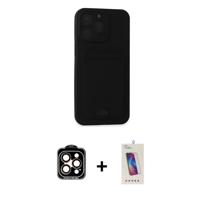 MARSİLYAN™- iPhone 14 Pro Max Kılıf Vadi Çizgi Prime - Siyah Joko 5D Cam + PVD Metal Kamera Lens - TU