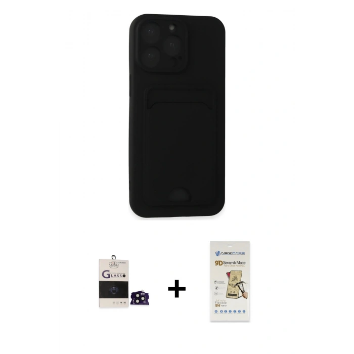 MARSİLYAN™- iPhone 14 Pro Max Kılıf Vadi Çizgi Prime - Siyah Mat Seramik Nano Ekran Koruyucu + Bilvis Titan Kamera Lens - SH