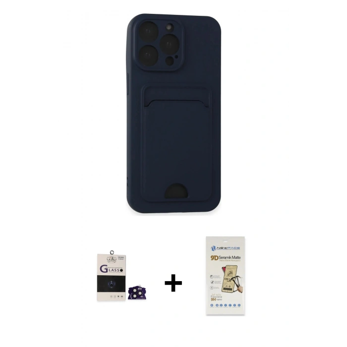 MARSİLYAN™- iPhone 14 Pro Max Kılıf Vadi Çizgi Prime - Siyah Mat Seramik Nano Ekran Koruyucu + Bilvis Titan Kamera Lens - DNMR