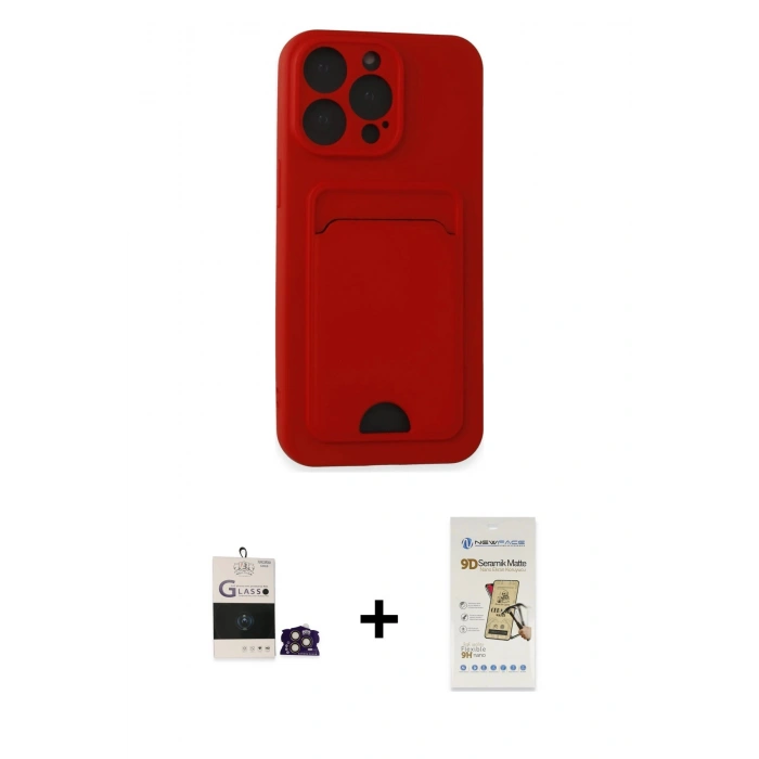 MARSİLYAN™- iPhone 14 Pro Max Kılıf Vadi Çizgi Prime - Siyah Mat Seramik Nano Ekran Koruyucu + Gold Bilvis Titan Kamera Lens