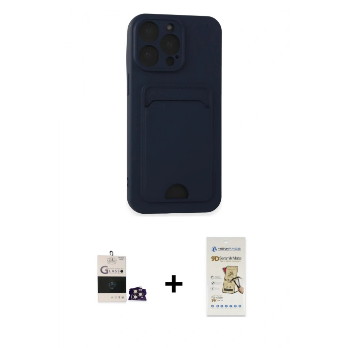 MARSİLYAN™- iPhone 14 Pro Max Kılıf Vadi Çizgi Prime - Siyah Mat Seramik Nano Ekran Koruyucu + Gold Bilvis Titan Kamera Lens