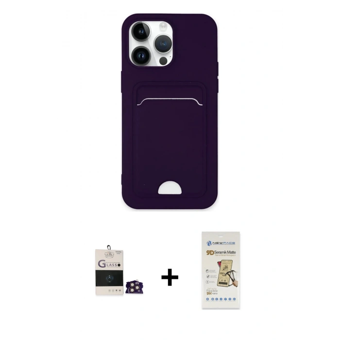 MARSİLYAN™- iPhone 14 Pro Max Kılıf Vadi Çizgi Prime - Siyah Mat Seramik Nano Ekran Koruyucu + Gold Bilvis Titan Kamera Lens