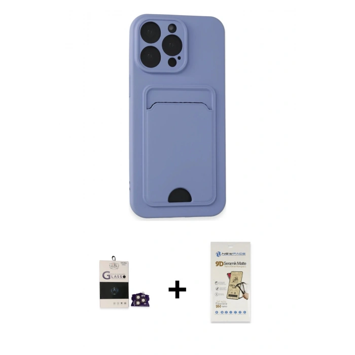 MARSİLYAN™- iPhone 14 Pro Max Kılıf Vadi Çizgi Prime - Siyah Mat Seramik Nano Ekran Koruyucu + Gold Bilvis Titan Kamera Lens