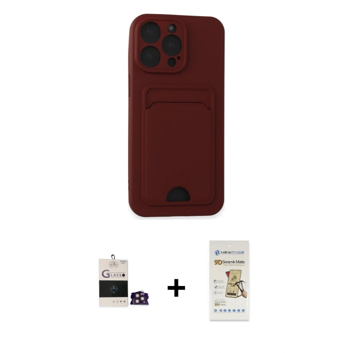 MARSİLYAN™- iPhone 14 Pro Max Kılıf Vadi Çizgi Prime - Siyah Mat Seramik Nano Ekran Koruyucu + Gold Bilvis Titan Kamera Lens