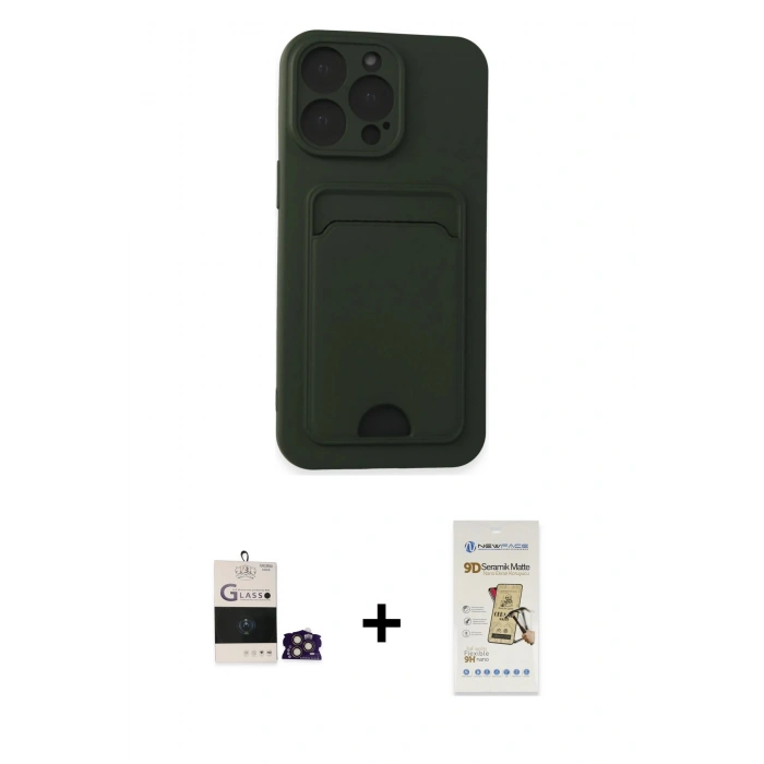 MARSİLYAN™- iPhone 14 Pro Max Kılıf Vadi Çizgi Prime - Siyah Mat Seramik Nano Ekran Koruyucu + Gold Bilvis Titan Kamera Lens