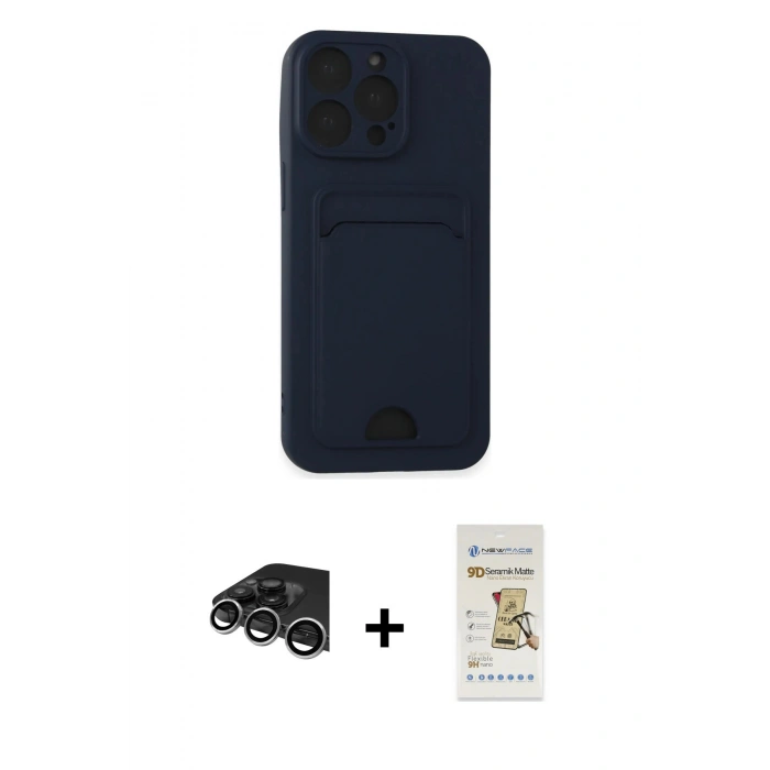 MARSİLYAN™- iPhone 14 Pro Max Kılıf Vadi Çizgi Prime - Siyah Mat Seramik Nano Ekran Koruyucu + Raze Metal Kamera Lens - GS