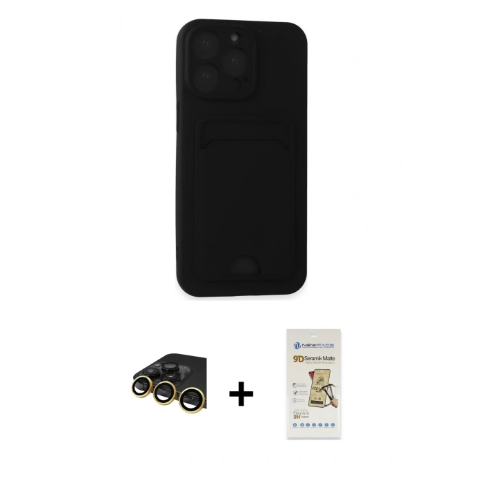 MARSİLYAN™- iPhone 14 Pro Max Kılıf Vadi Çizgi Prime - Siyah Mat Seramik Nano Ekran Koruyucu + Raze Metal Kamera Lens - GD