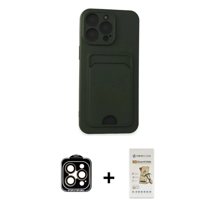 MARSİLYAN™- iPhone 14 Pro Max Kılıf Vadi Çizgi Prime - Siyah Mat Seramik Nano Ekran Koruyucu + PVD Metal Kamera Lens - TU