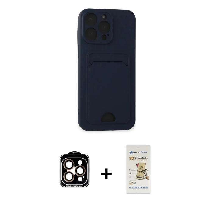 MARSİLYAN™- iPhone 14 Pro Max Kılıf Vadi Çizgi Prime - Siyah Mat Seramik Nano Ekran Koruyucu + PVD Metal Kamera Lens - TU