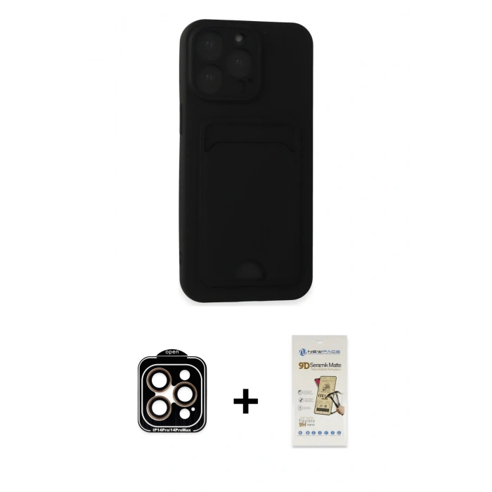 MARSİLYAN™- iPhone 14 Pro Max Kılıf Vadi Çizgi Prime - Siyah Mat Seramik Nano Ekran Koruyucu + PVD Metal Kamera Lens - TU