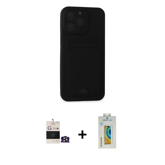 MARSİLYAN™- iPhone 14 Pro Max Kılıf Vadi Çizgi Prime - Siyah Polymer Nano Ekran Koruyucu + Bilvis Titan Kamera Lens - GD