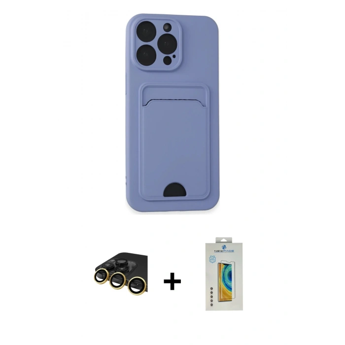 MARSİLYAN™- iPhone 14 Pro Max Kılıf Vadi Çizgi Prime - Siyah Polymer Nano Ekran Koruyucu + Raze Metal Kamera Lens - GD
