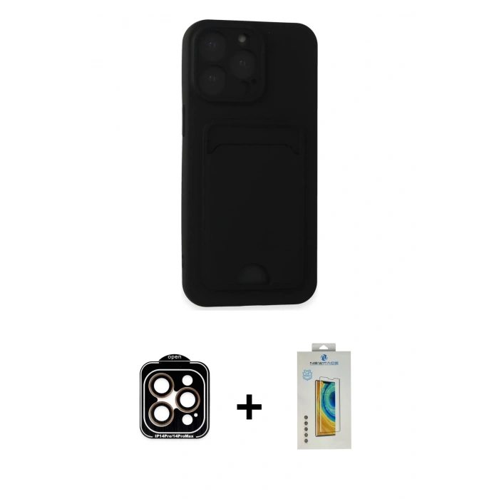 MARSİLYAN™- iPhone 14 Pro Max Kılıf Vadi Çizgi Prime - Siyah Polymer Nano Ekran Koruyucu + PVD Metal Kamera Lens - TU