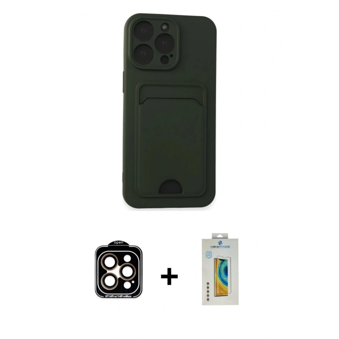 MARSİLYAN™- iPhone 14 Pro Max Kılıf Vadi Çizgi Prime - Siyah Polymer Nano Ekran Koruyucu + PVD Metal Kamera Lens - TU
