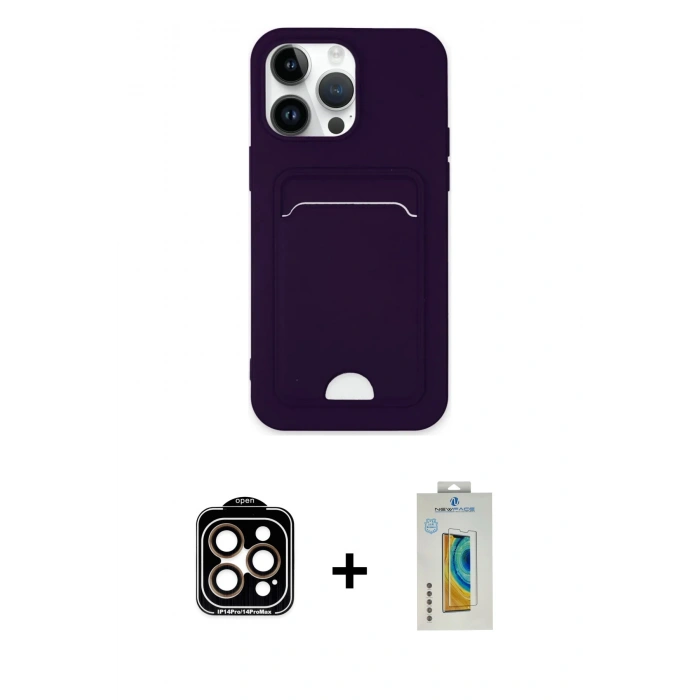MARSİLYAN™- iPhone 14 Pro Max Kılıf Vadi Çizgi Prime - Siyah Polymer Nano Ekran Koruyucu + PVD Metal Kamera Lens - TU