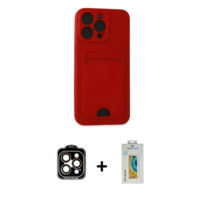MARSİLYAN™- iPhone 14 Pro Max Kılıf Vadi Çizgi Prime - Siyah Polymer Nano Ekran Koruyucu + PVD Metal Kamera Lens - TU