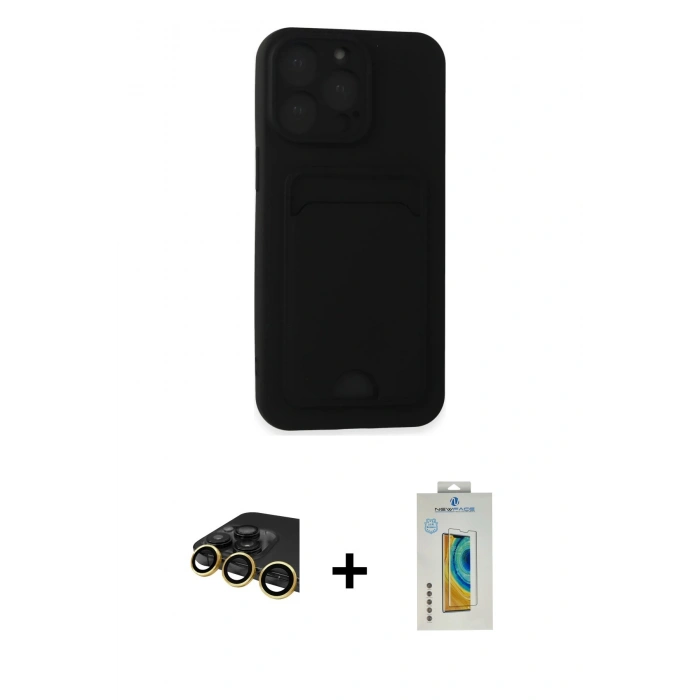 MARSİLYAN™- iPhone 14 Pro Max Kılıf Vadi Çizgi Prime - Siyah Polymer Nano Ekran Koruyucu + Raze Metal Kamera Lens - GD