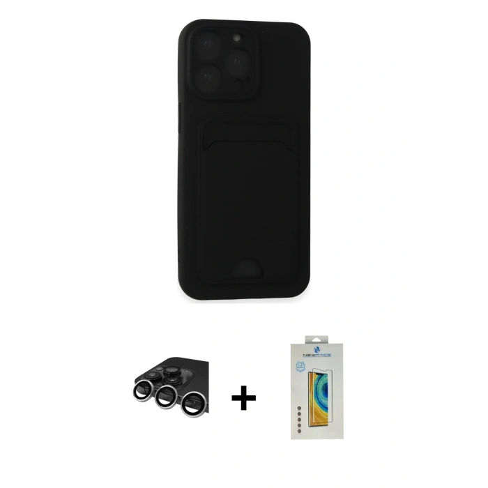 MARSİLYAN™- iPhone 14 Pro Max Kılıf Vadi Çizgi Prime - Siyah Polymer Nano Ekran Koruyucu + Raze Metal Kamera Lens - GS