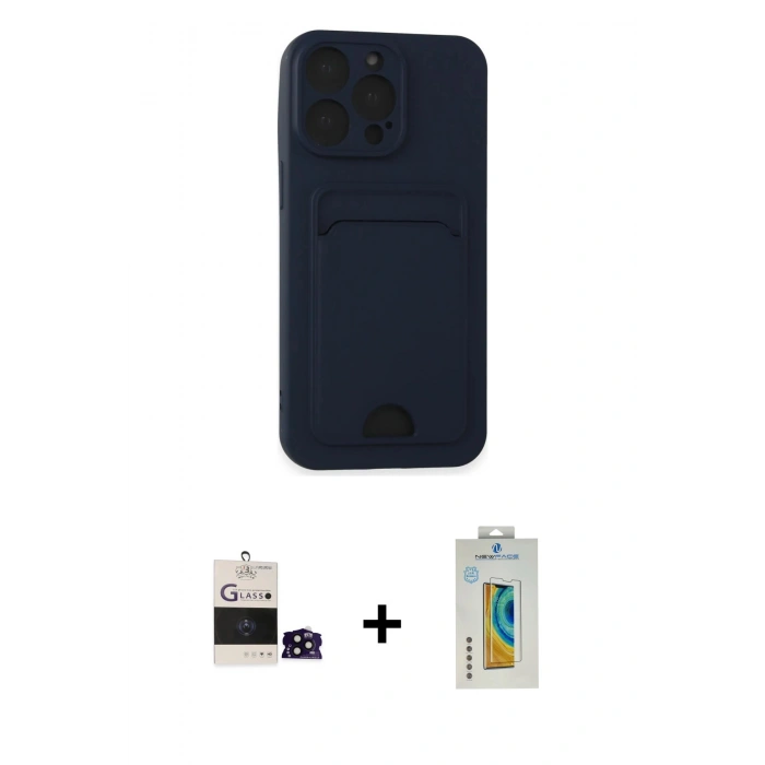 MARSİLYAN™- iPhone 14 Pro Max Kılıf Vadi Çizgi Prime - Siyah Polymer Nano Ekran Koruyucu + Siyah Bilvis Titan Kamera Lens