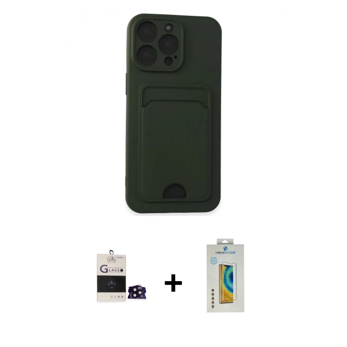 MARSİLYAN™- iPhone 14 Pro Max Kılıf Vadi Çizgi Prime - Siyah Polymer Nano Ekran Koruyucu + Siyah Bilvis Titan Kamera Lens