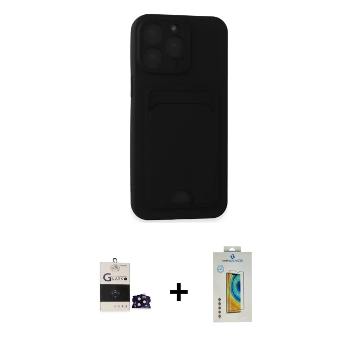 MARSİLYAN™- iPhone 14 Pro Max Kılıf Vadi Çizgi Prime - Siyah Polymer Nano Ekran Koruyucu + Siyah Bilvis Titan Kamera Lens